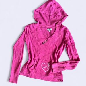 Y2K Hot Pink Distressed Fitted Hoodie Songbird Santa Fe Graphic M